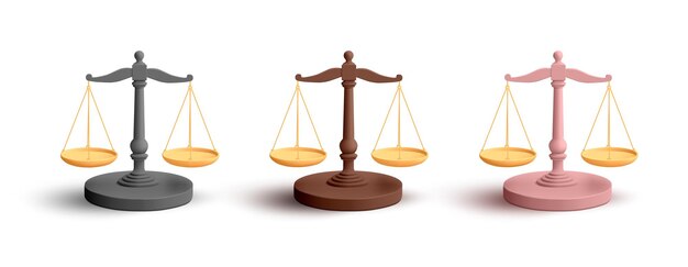 La justice, les échelles, la loi, l'égalité, le rendu, l'illustration, l'équilibre, la mesure, le symbole, l'icône isolée.