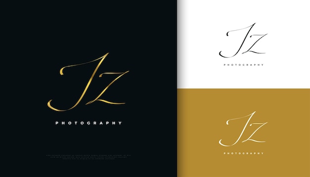 Jz Initial Signature Logo Design Avec Un Style D'écriture Doré élégant Et Minimaliste Initial J Et Z Logo Design Pour La Boutique De Bijoux De Mode De Mariage Et L'identité De La Marque D'entreprise