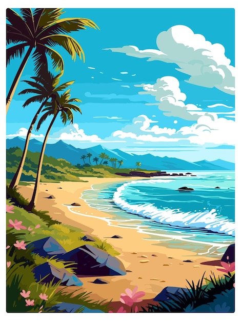 Vecteur kaanapali hawaii poster de voyage vintage souvenir carte postale peinture de portrait illustration de la wpa