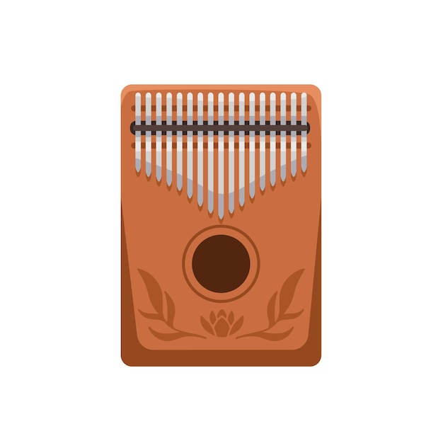 Vecteur kalimba, instrument de musique traditionnel d'afrique. mbira folklorique africaine en bois avec dents et trou en métal. illustration vectorielle plane colorée de calimba ethnique isolé sur fond blanc.