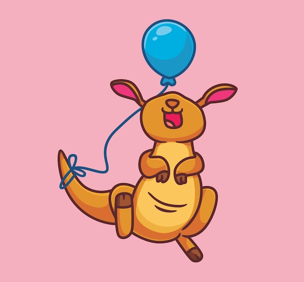 Kangourou De Dessin Animé Mignon Avec Ballon Isolé Vecteur D'illustration Animal De Dessin Animé