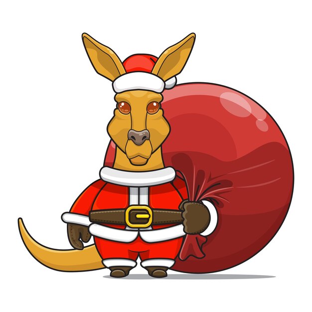 Kangourou Mignon Transportant Des Cadeaux De Noël Dans Un Sac De Paquet Mignon Dessin Animé Animal Santa