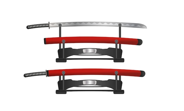 Katana épée Japonaise Style Réaliste Ensemble D'illustrations Armes De Samouraï Katana Avec Fourreau Vector