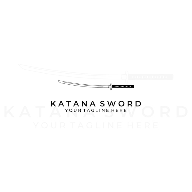 Katana épée Logo Design Illustration Vectorielle Art Samouraï Traditionnel Ninja Culture Combattant Japonais