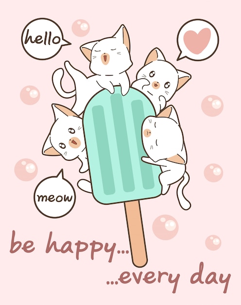 Kawaii Chats Avec Barre De Crème Glacée