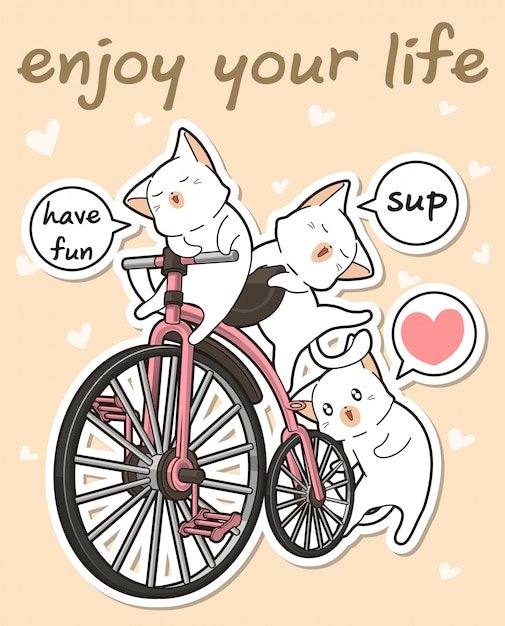 Kawaii Chats Avec Un Vélo Vintage