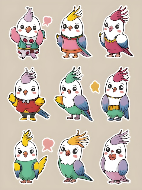 Kawaii Cockatiel Clipart Collection 9 Autocollants Mignons Pour Le Design De Décoration