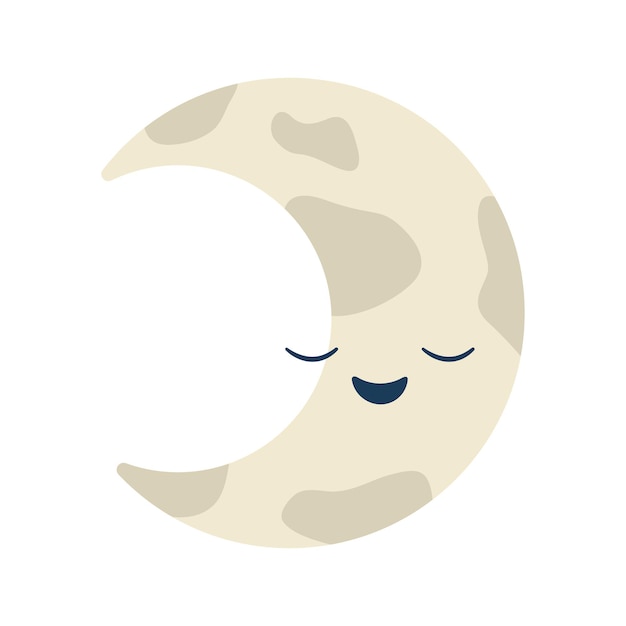 Vecteur kawaii croissant de lune personnage mignon pour l'enfant souriant taches de lune blanches dort luminaire de nuit lunaire