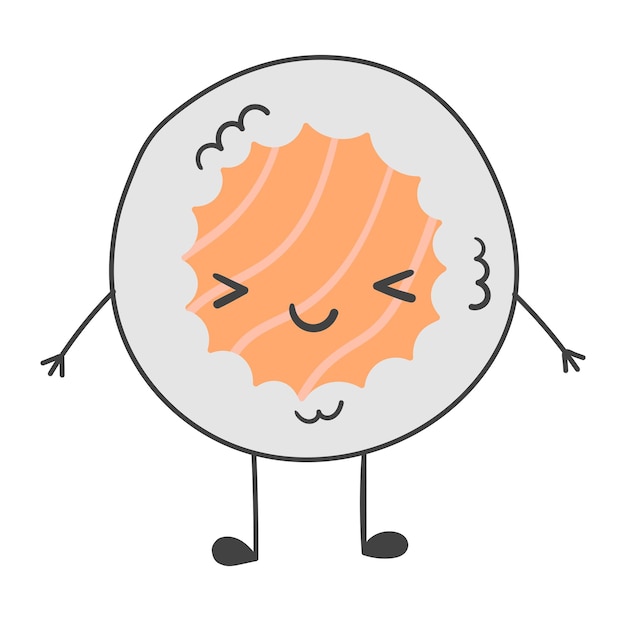 Kawaii Cute sushi roll illustration vectorielle de personnage avec visage dans un style plat Doodle cartoon design