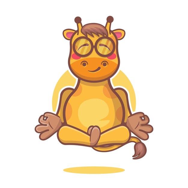 Vecteur kawaii girafe personnage animal mascotte avec méditation de yoga pose dessin animé isolé.