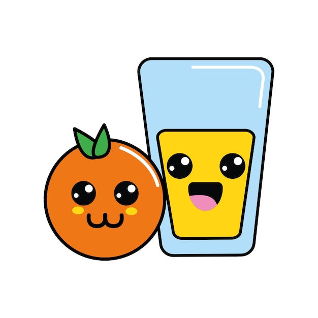 Kawaii Happy Orange Et Verre à Jus