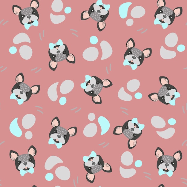 Kawaii mignon bouledogue modèle sans couture isolé dessin animé illustration vectorielle