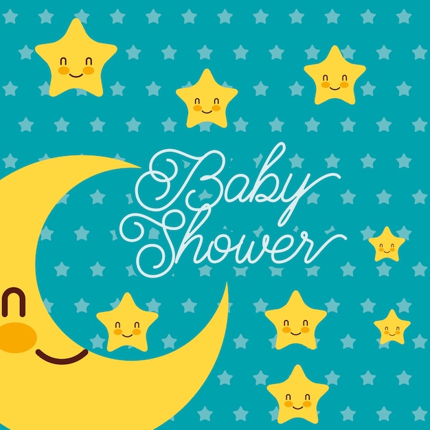 kawaii mignon étoiles heureux bébé douche carte vector illustration