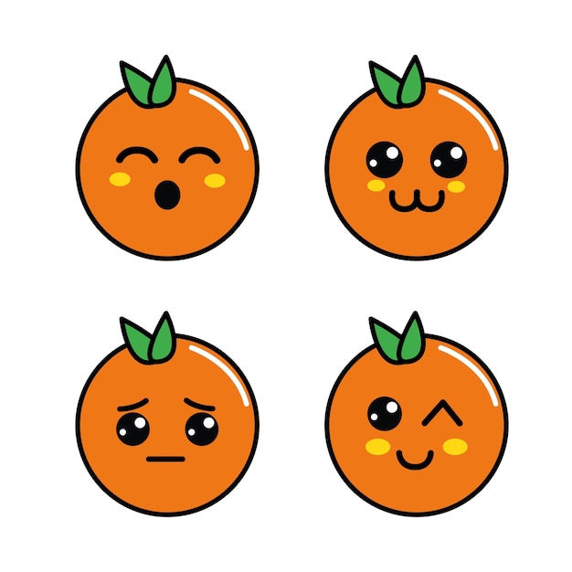 Vecteur kawaii orange diferents icône de visages