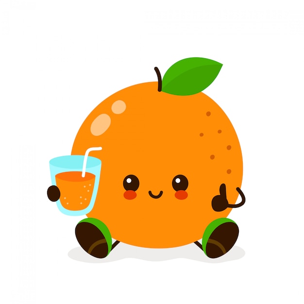 Kawaii Orange Avec Un Verre De Jus