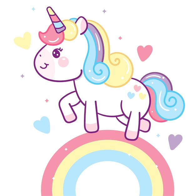 Kawaii Unicorn vector sur arc-en-ciel