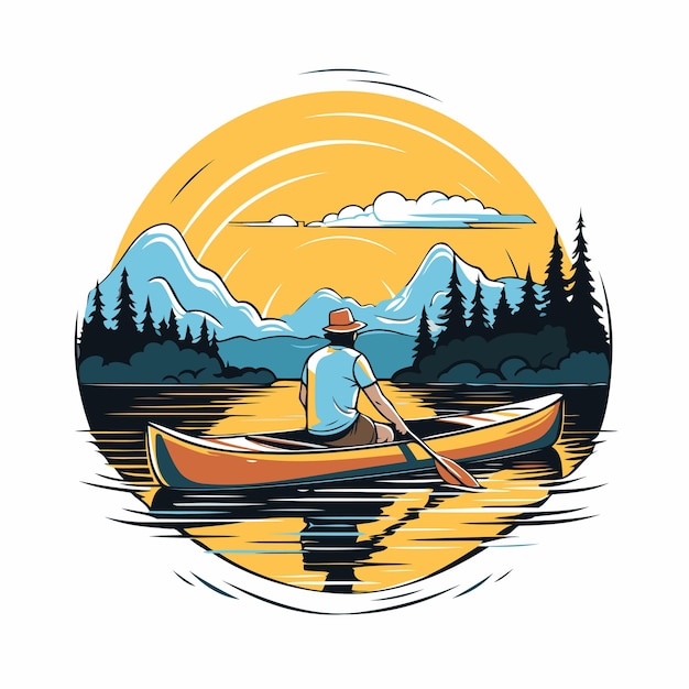 Kayak Sur Le Lac Illustration Vectorielle Dans Un Style Plat