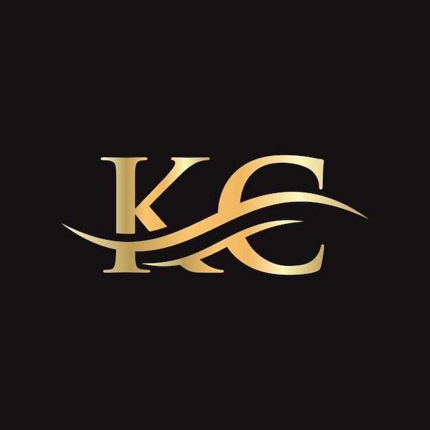 Vecteur kc logo design premium letter kc logo design avec concept de vague d'eau