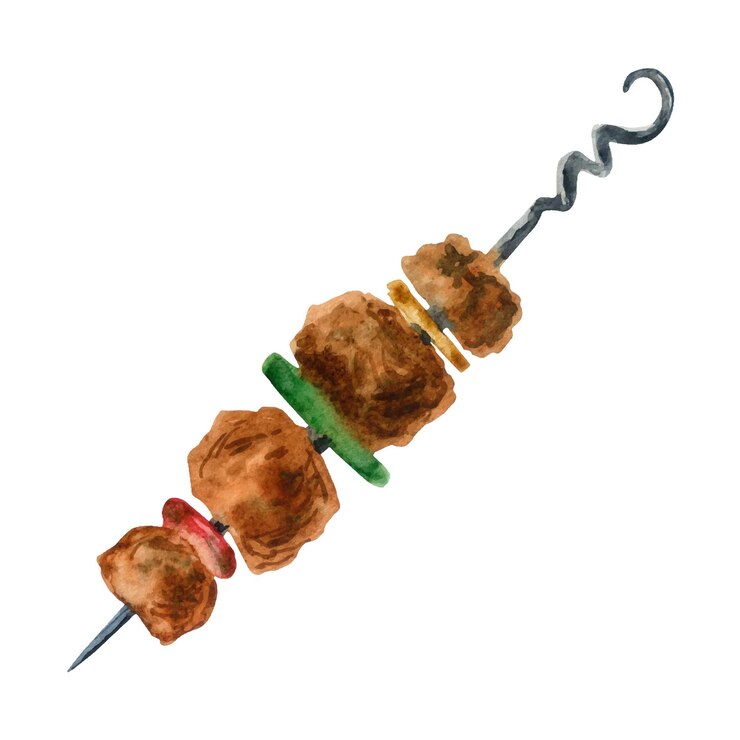 Vecteur kebab grillé à l'aquarelle isolé sur fond blanc.