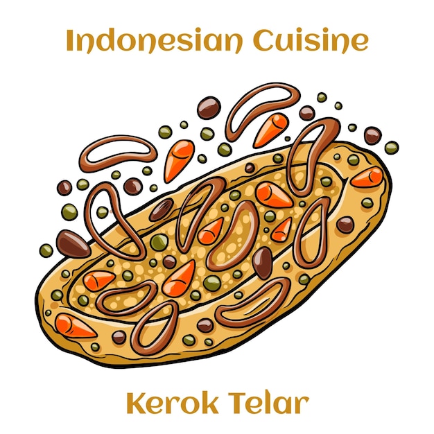 Kerak Telor Cuisine traditionnelle de Betawi Jakarta Omelette de riz gluant croustillant avec noix de coco râpée rôtie et mélange de crevettes séchées moulues et échalote frite servie sur une assiette en terre cuite