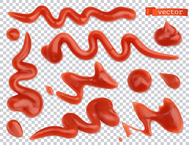 Le ketchup coule. Tomate. Ensemble réaliste de sauce pour pâtes
