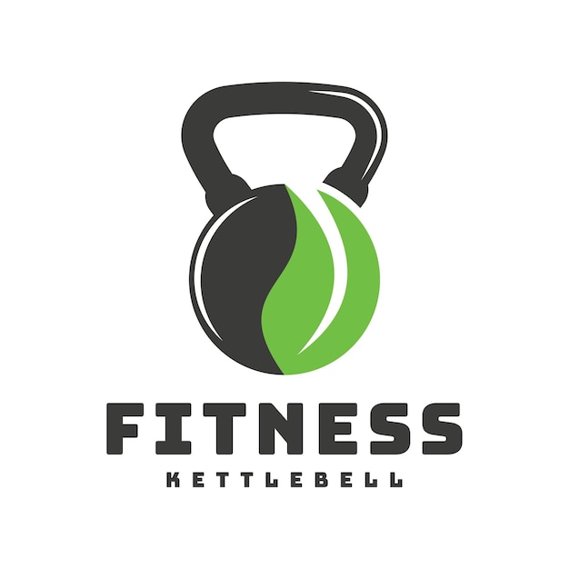 Vecteur kettle bell feuille combinaison design logo équipement de fitness modèle symbole icône