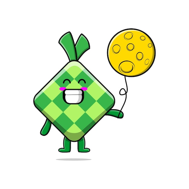 Ketupat De Dessin Animé Mignon Flottant Avec Illustration Vectorielle De Dessin Animé De Ballon De Lune