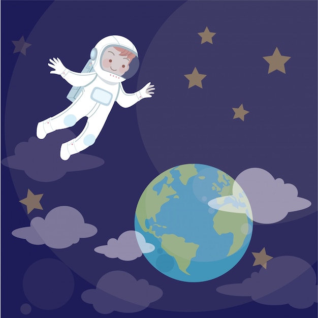 Vecteur kid astronaute et illustration vectorielle de la terre