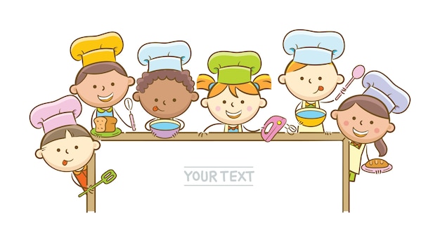 Vecteur kid chefs et tableau blanc