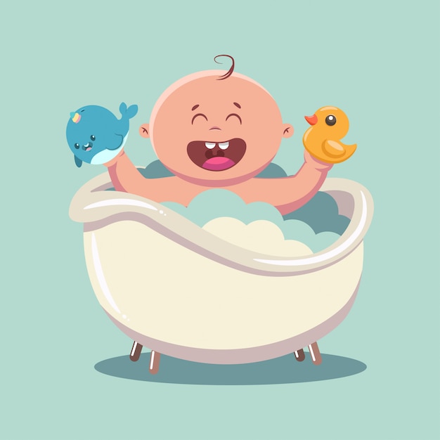 Kid dans le bain avec des bulles de savon et de la mousse