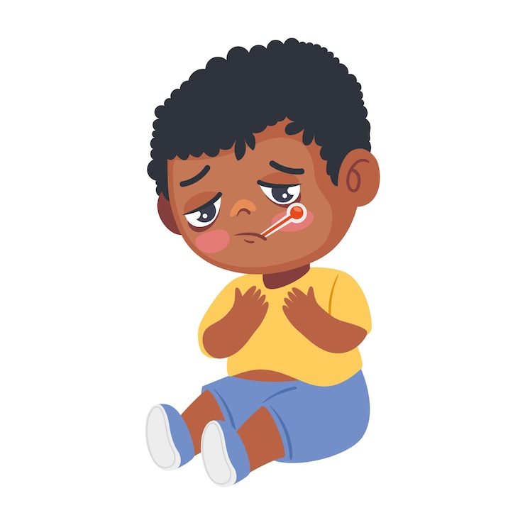 Vecteur kid sick with thermometer