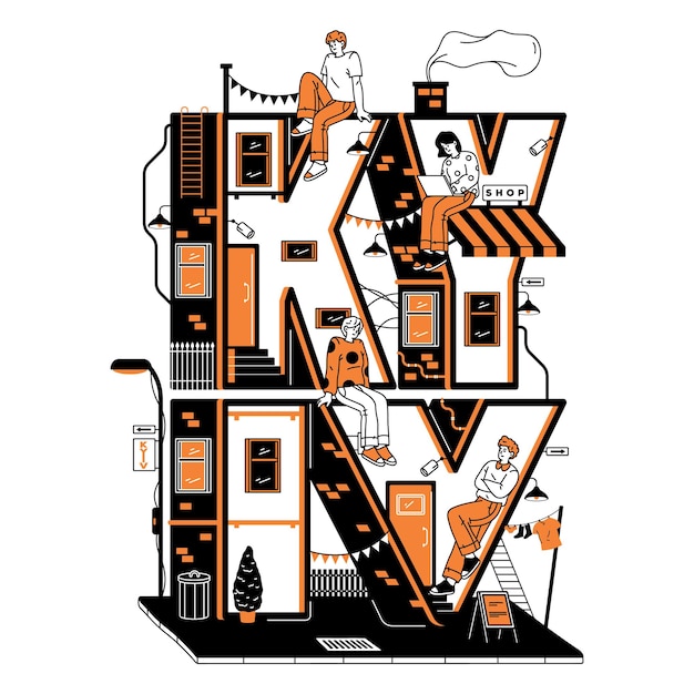 Vecteur kiev clipart vectoriel avec façade de bâtiment ou de magasin architecture de rue ukrainienne paysage urbain