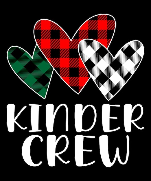 Kinder Crew Happy Valentine's Day Shirt Print Template Plaid Pattern Heart Shape 14 Février