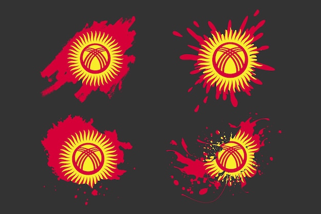 Kirghizistan drapeau brosse splash vector set pays logo atout peinture grunge illustration concept