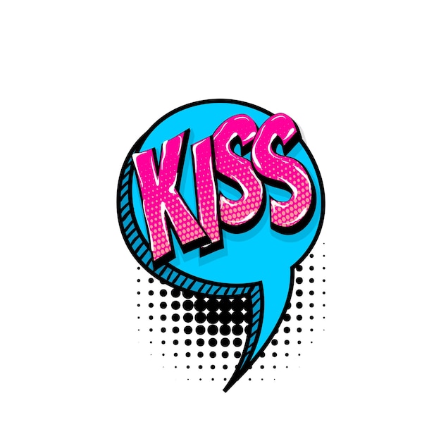 Kiss love xoxo valentines day texte comique effets sonores style pop art vecteur parole bulle mot