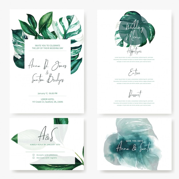 Kit De Cartes Fixes De Mariage Avec Des Feuilles De Monstera