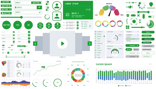 Un kit d'interface moderne avec des boutons, des graphiques et des éléments pour la création d'applications Web et de tableaux de bord
