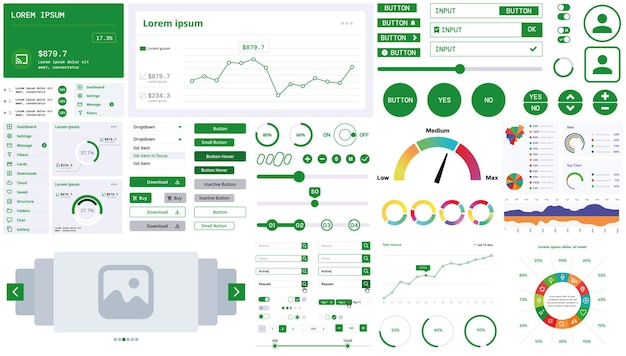 Un kit d'interface moderne avec des boutons, des graphiques et des éléments pour la création d'applications Web et de tableaux de bord
