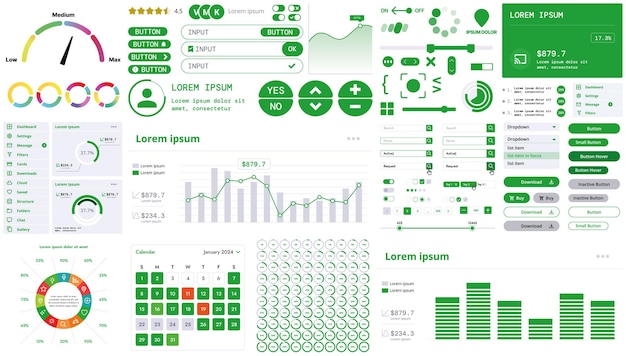 Un kit d'interface moderne avec des boutons, des graphiques et des éléments pour la création d'applications Web et de tableaux de bord