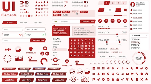 Kit d'interface utilisateur moderne avec une collection de boutons essentiels, d'icônes et d'éléments de navigation pour les sites Web et les applications mobiles Idéal pour la conception réactive et les tableaux de bord