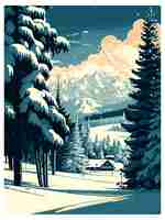Vecteur kitzbuhel ski austria poster de voyage vintage souvenir carte postale peinture de portrait illustration de la wpa