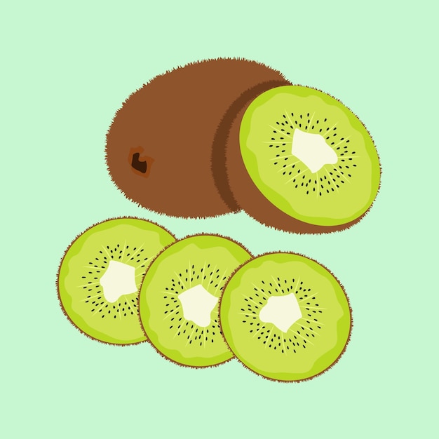 Vecteur kiwi juteux et demi de kiwi trois tranches de kiwi illustration vectorielle isolée