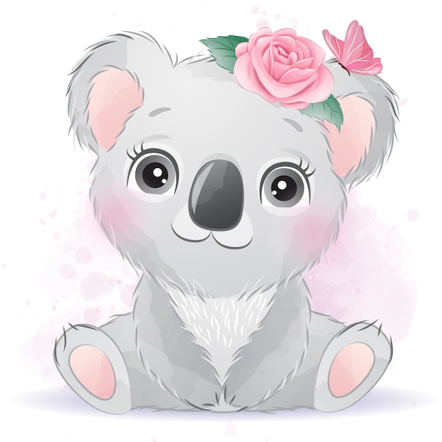 Koala bébé mignon avec floral