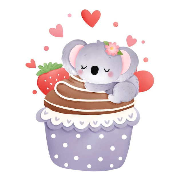 Koala De Cupcake De La Saint-valentin, Illustration Vectorielle