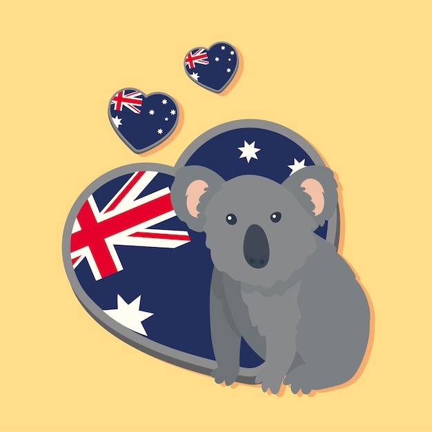 Koala Et Drapeaux Australiens De Coeurs