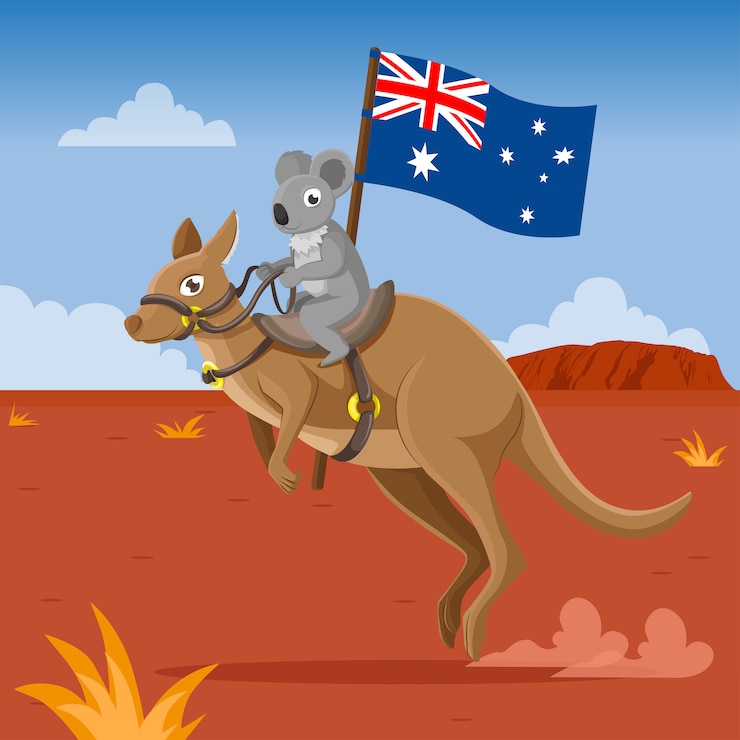 Vecteur koala et kangourou portant le drapeau australien