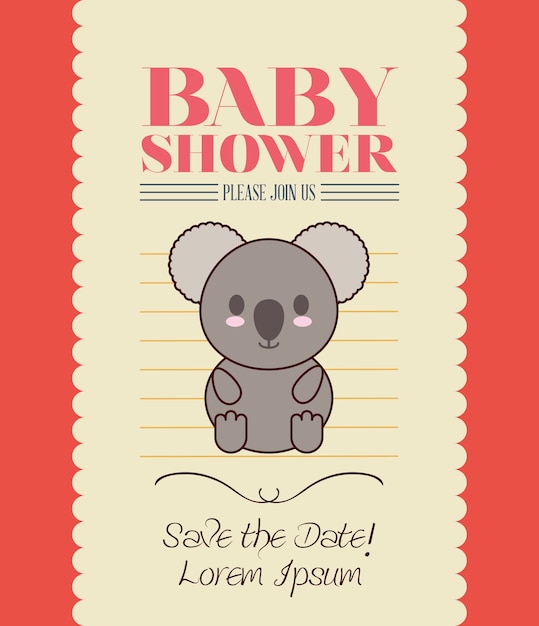 koala, mignon animal, dessin animé bébé, douche, carte, icône