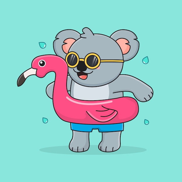 Koala Mignon Avec Anneau De Bain Flamant Rose Et Lunettes De Soleil