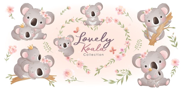 Koala Mignon Avec Collection Florale