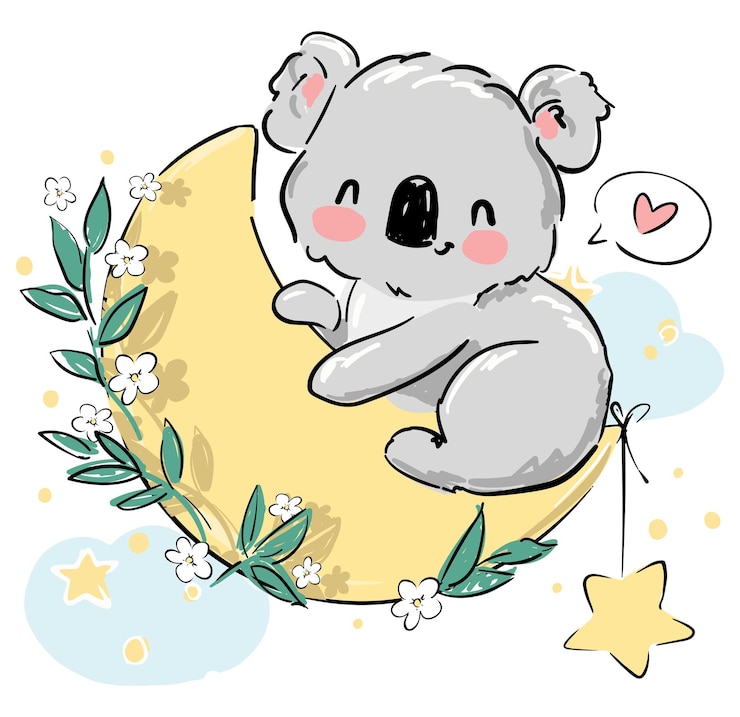 Vecteur koala mignon dort sur le vecteur de la lune. imprimez pour des vêtements de maison, des pyjamas, une chemise de nuit, des textiles.